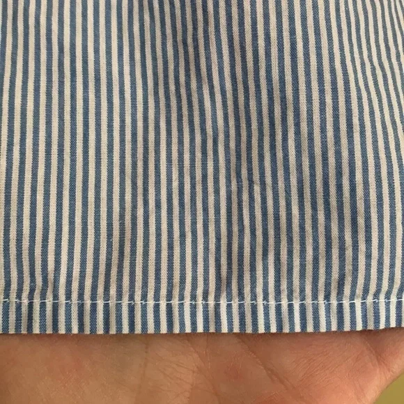 Lucky NWT Blue White Striped Ruffle Off Shoulder 100% Cotton Flounce Boxy Top S - Picture 5 of 12